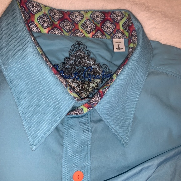 Robert Graham Other - Robert Graham Aqua Button Down Shirt with Multicolor Collar